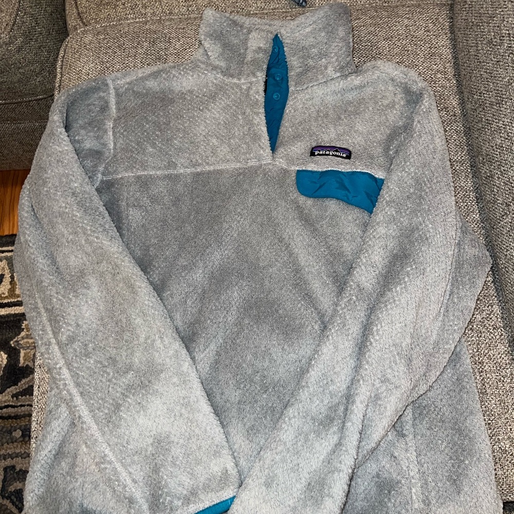 Patagonia retool snap t fleece pullover size small gray and blue